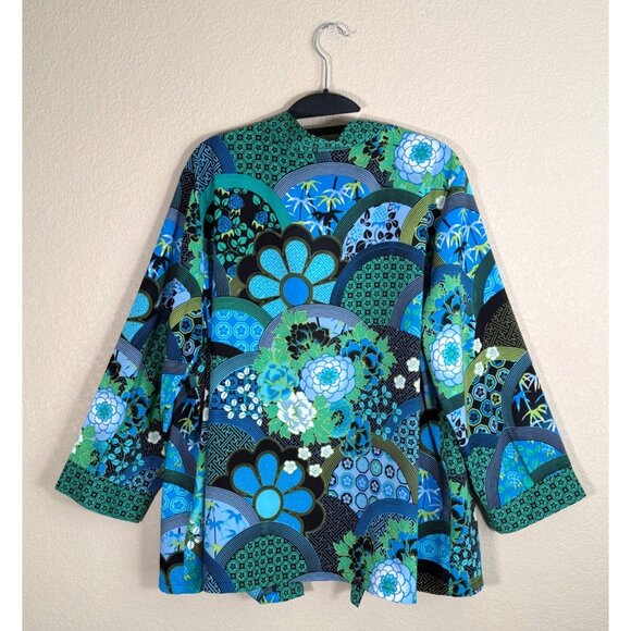NWT Bob Mackie Wearable Art Open Front Cardigan Floral Geometric Print - Picture 5 of 9